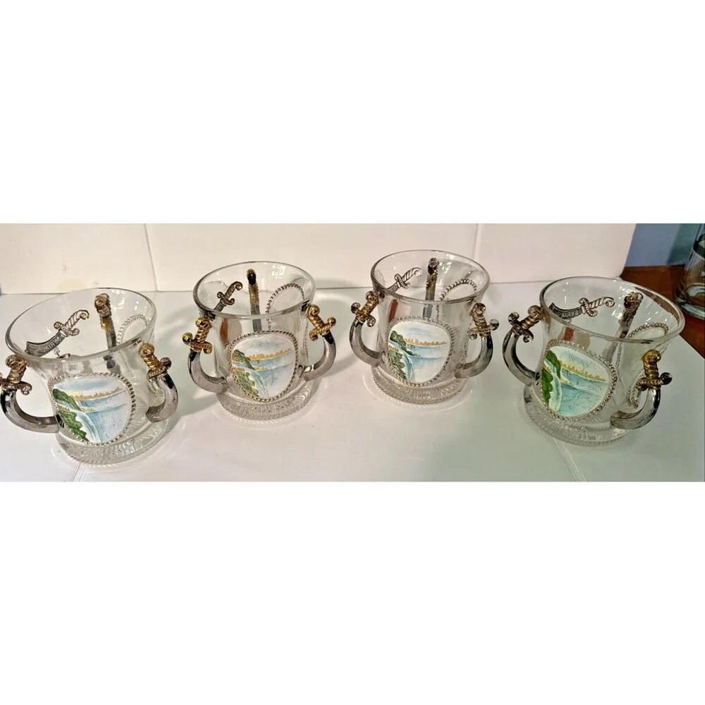 Pittsburgh Syria Shriners 4 Handled Glass Mug 1905 Souvenir Niagara Falls Swords